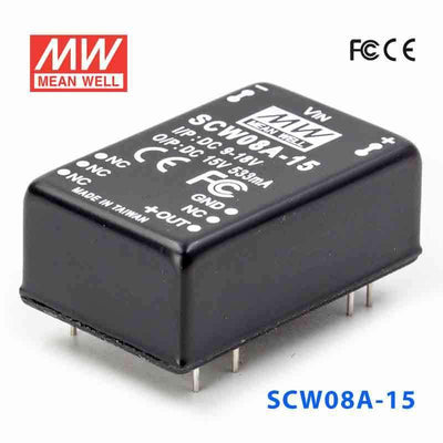 Mean Well SCW08A-15 DC-DC Converter - 8W 9~18V DC in 15V out 533mA