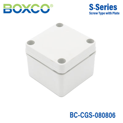 Boxco S-Series 80x80x60mm Plastic Enclosure, IP67, IK08, PC, Grey Cover, Screw Type