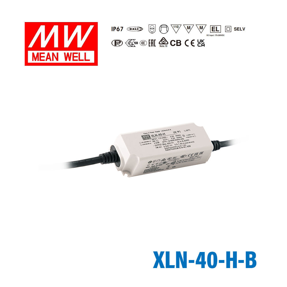 Mean Well XLN-40-H-B LED Driver 40W 1050mA 9~54V Constant Power IP67, 3 in 1 Dimming, NFC Current Setting