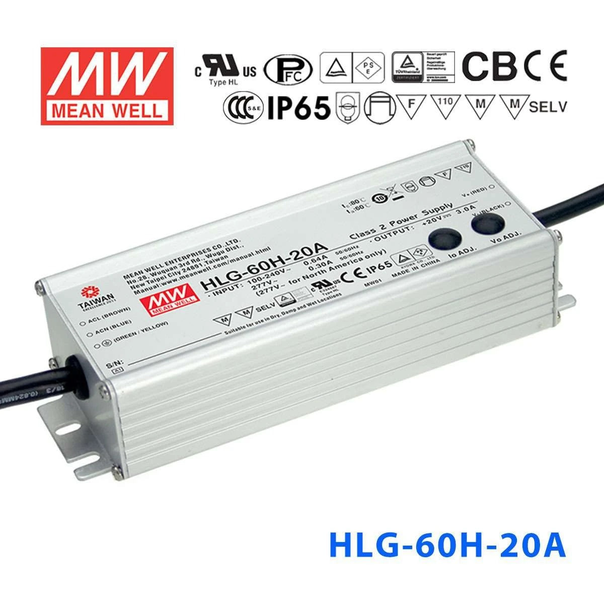 Mean Well HLG-60H-20A Power Supply 60W 20V - Adjustable