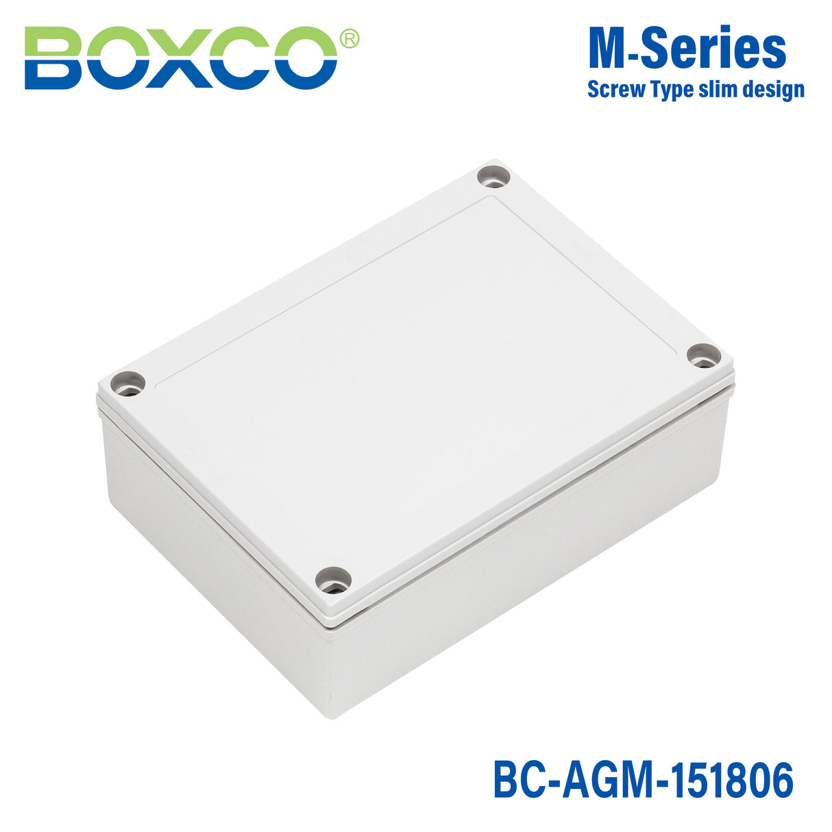 Boxco M-Series 150x180x60mm Plastic Enclosure, IP67, IK08, ABS, Grey Cover, Screw Type