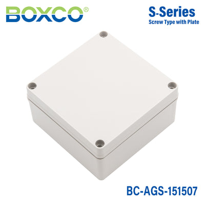 Boxco S-Series 150x150x75mm Plastic Enclosure, IP67, IK08, ABS, Grey Cover, Screw Type