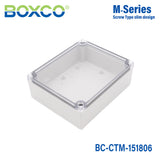 Boxco M-Series 150x180x60mm Plastic Enclosure, IP67, IK08, PC, Transparent Cover, Screw Type