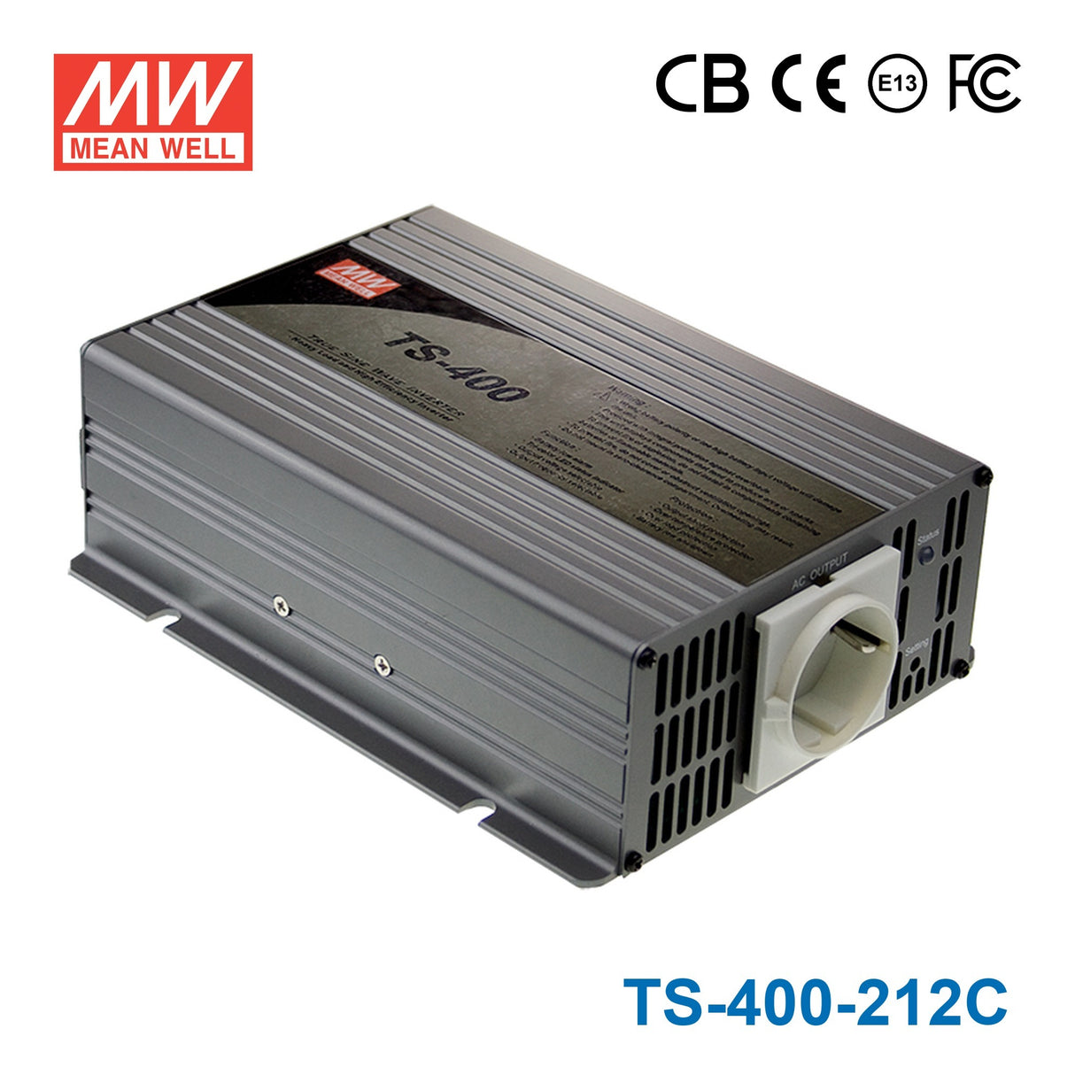 Mean Well TS-400-212C True Sine Wave 400W 12VDC to 230VAC 1.7A - DC-AC Power Inverter