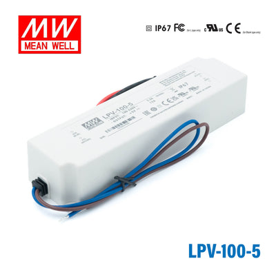 Mean Well LPV-100-5 LED Driver — 60W 5V 12A IP67 Waterproof