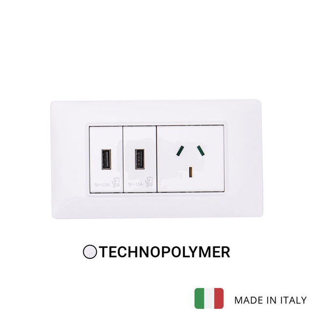 Vimar Plana Plastic 2 USB and 1 Socket - White - 10A