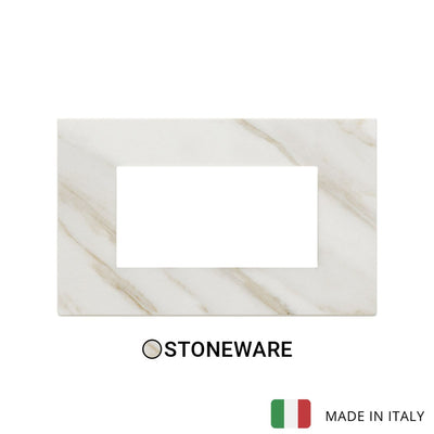 Vimar Eikon Plate 4M Marbl.Stoneware White Calacatta