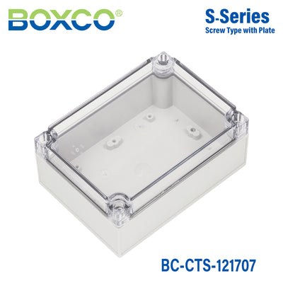 Boxco S-Series 125x175x75mm Plastic Enclosure, IP67, IK08, PC, Transparent Cover, Screw Type