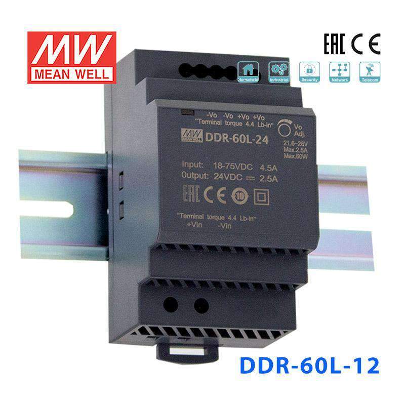 Mean Well DDR-60L-12 DC-DC Converter - 60W - 18~75V in 12V out 5A