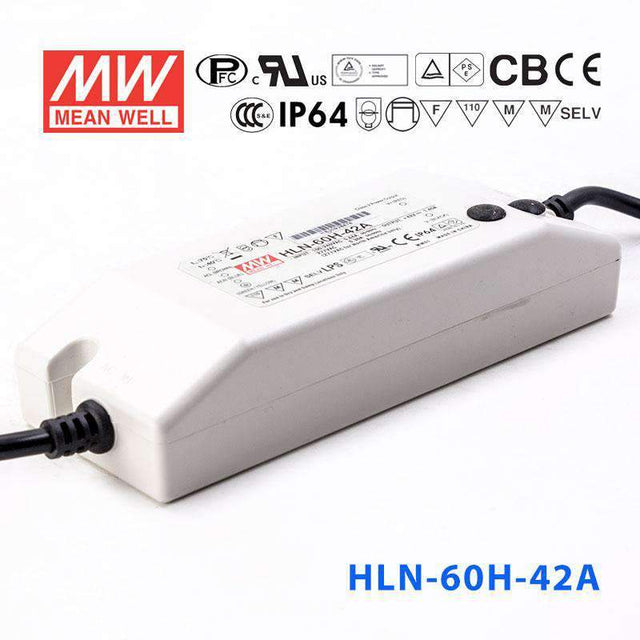 Mean Well HLN-60H-42A Power Supply 60W 42V - IP64, Adjustable 1.45A