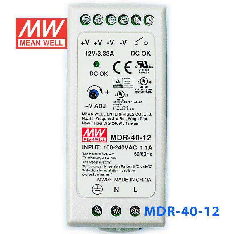 Mean Well MDR-40-12 Single Output Industrial Power Supply 40W 12V 3.33A - DIN Rail - PHOTO 2