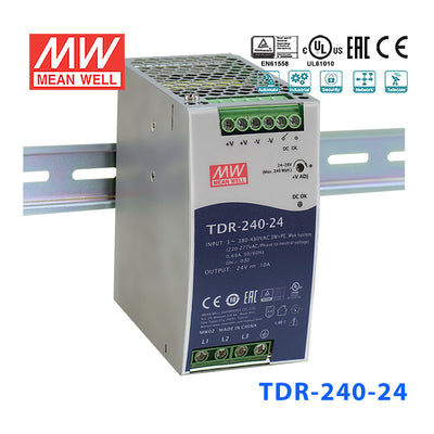Mean Well TDR-240-24 Single Output Industrial Power Supply 240W 24V 10A - DIN Rail