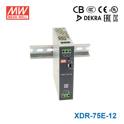 Mean Well XDR-75E-12 Economical Ultra Slim Din Rail Power Supply 75.6W 12V 6.3A