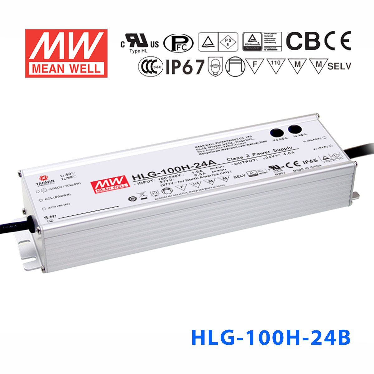 Mean Well HLG-100H-24AB Power Supply 100W 24V - Adjustable and Dimmable