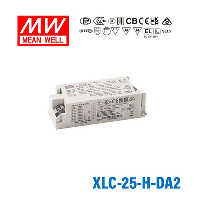Mean Well XLC-25-H-DA2 LED Driver 25W 700mA 9~54V Constant Power, DALI2 + Push Dimming, Current Setting by Dip Switch