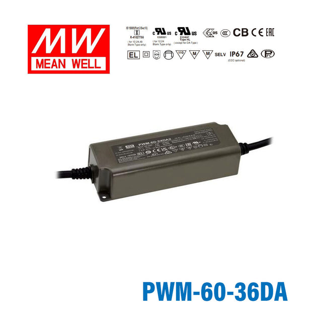 Mean Well PWM-60-36DA Power Supply 60W 36V - DALI 1.67A