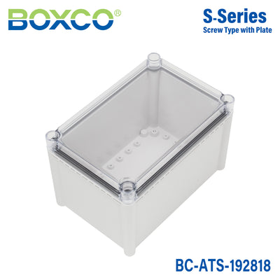 Boxco S-Series 190x280x180mm Plastic Enclosure, IP67, IK08, ABS, Transparent Cover, Screw Type