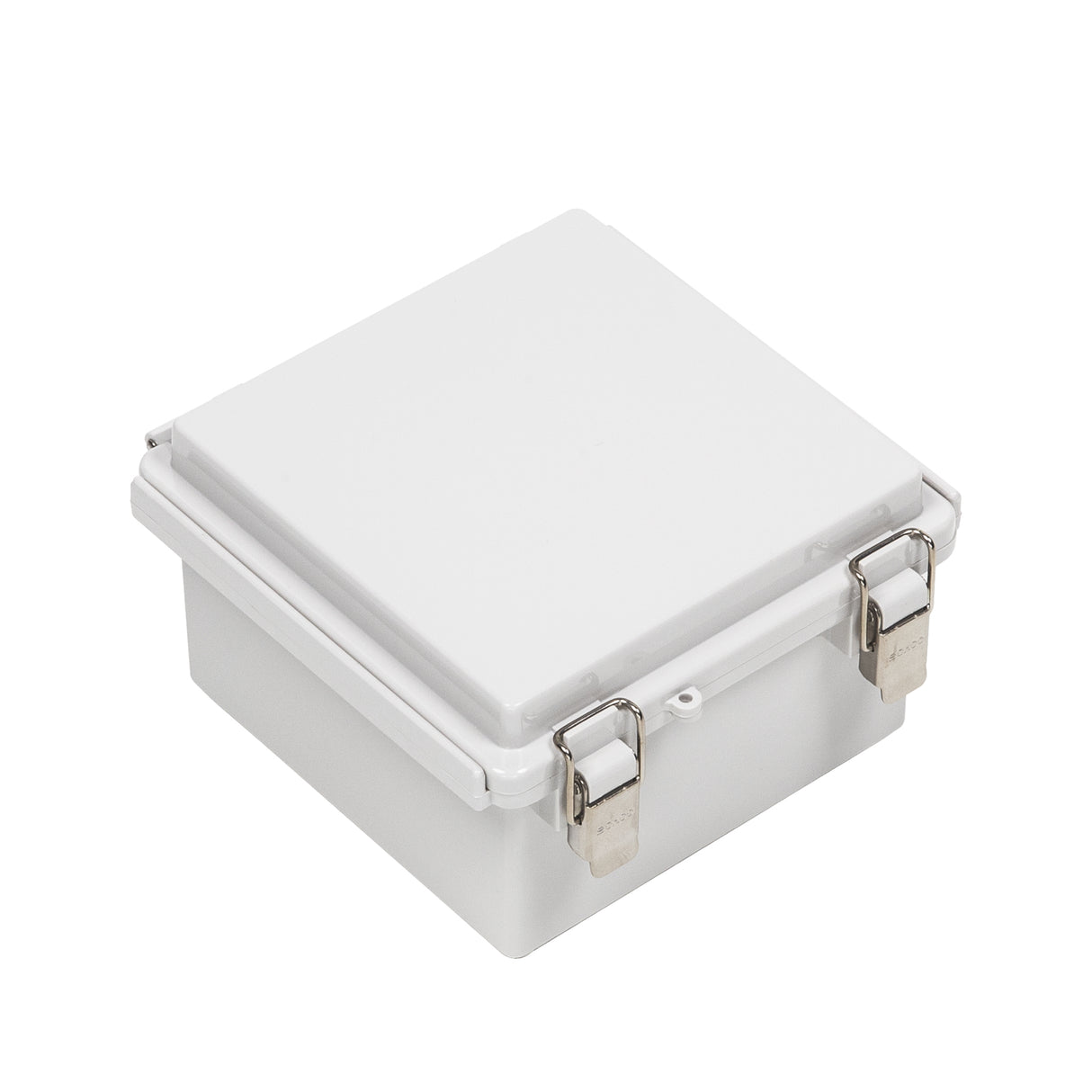 Boxco P-Series 150x150x90mm Plastic Enclosure, IP67, IK08, PC, Grey Cover, Molded Hinge and Latch Type - PHOTO 1