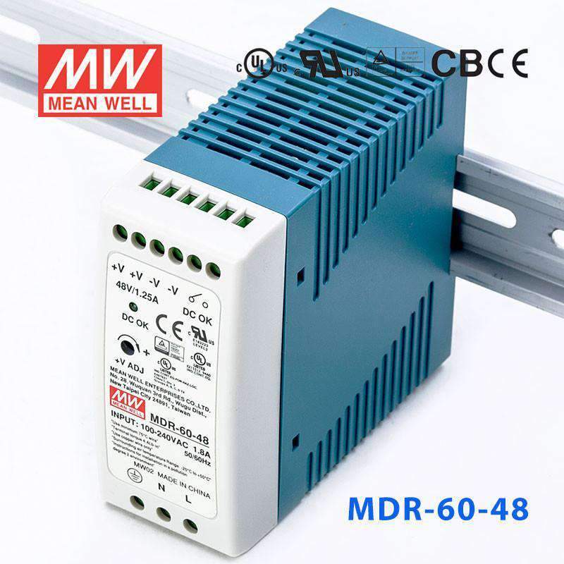 Mean Well MDR-60-48 Single Output Industrial Power Supply 60W 48V 1.25A - DIN Rail