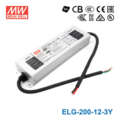 Mean Well ELG-200-12-3Y Power Supply 192W 12V 16A — 3-Wire Input (with Earth)