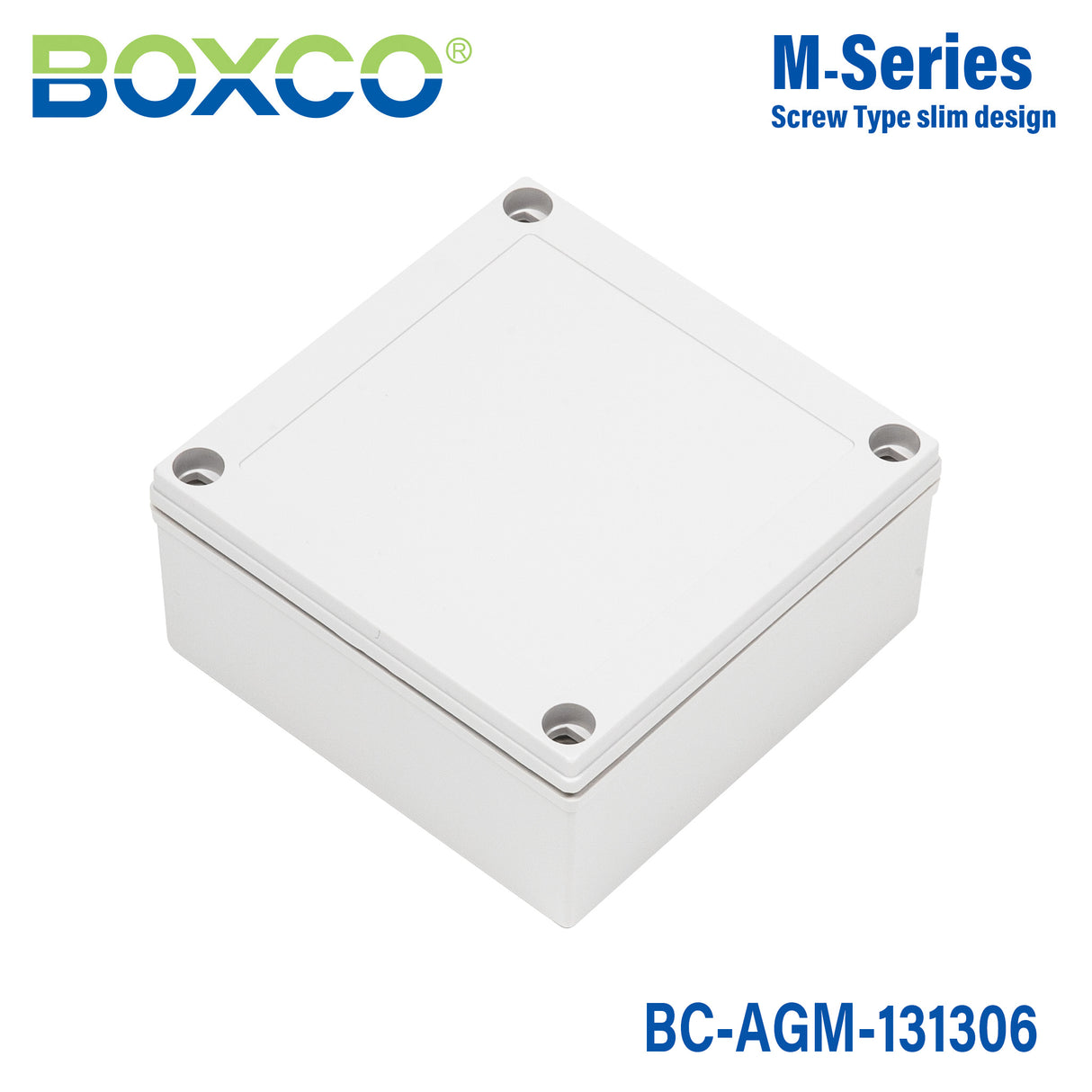 Boxco M-Series 130x130x60mm Plastic Enclosure, IP67, IK08, ABS, Grey Cover, Screw Type