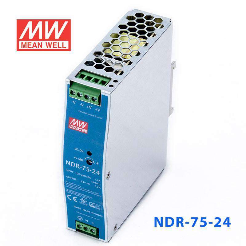 Mean Well NDR-75-24 Single Output Industrial Power Supply 75W 24V 3.2A - DIN Rail - PHOTO 1