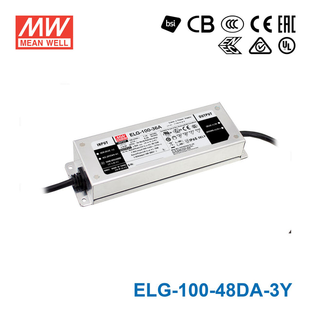 Mean Well ELG-100-48DA-3Y Power Supply 96W 48V - DALI 2A — 3-Wire Input (with Earth)