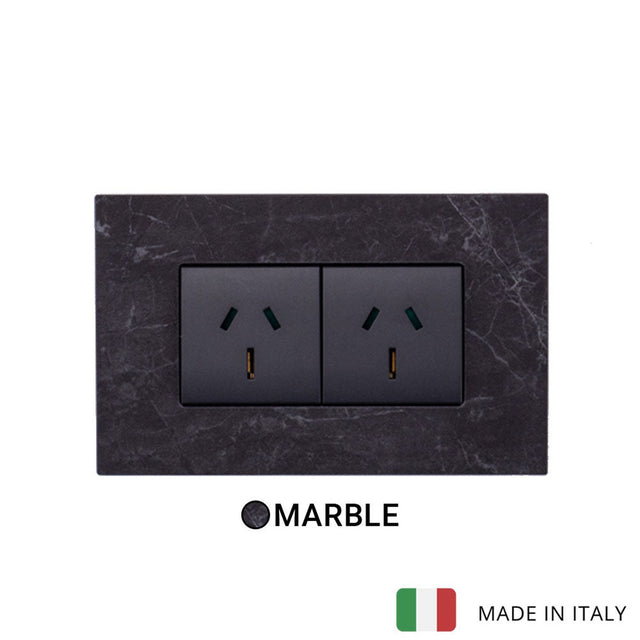 Vimar Eikon Marble 2 Socket - Black Marquina - 15A