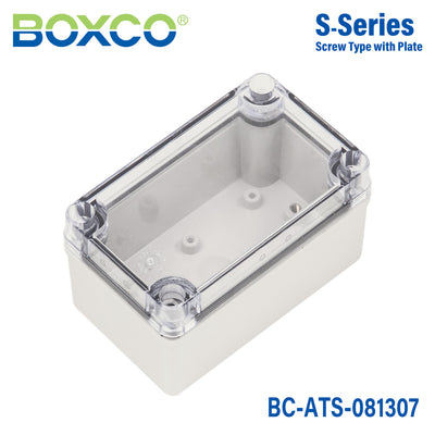Boxco S-Series 80x130x70mm Plastic Enclosure, IP67, IK08, ABS, Transparent Cover, Screw Type