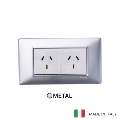 Vimar Plana Metal 2 Socket - Brushed Aluminum - 10A