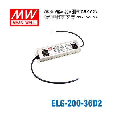 Mean Well ELG-200-36D2 AC-DC Single output LED Driver Mix Mode (CV+CC) with PFC 5.55A