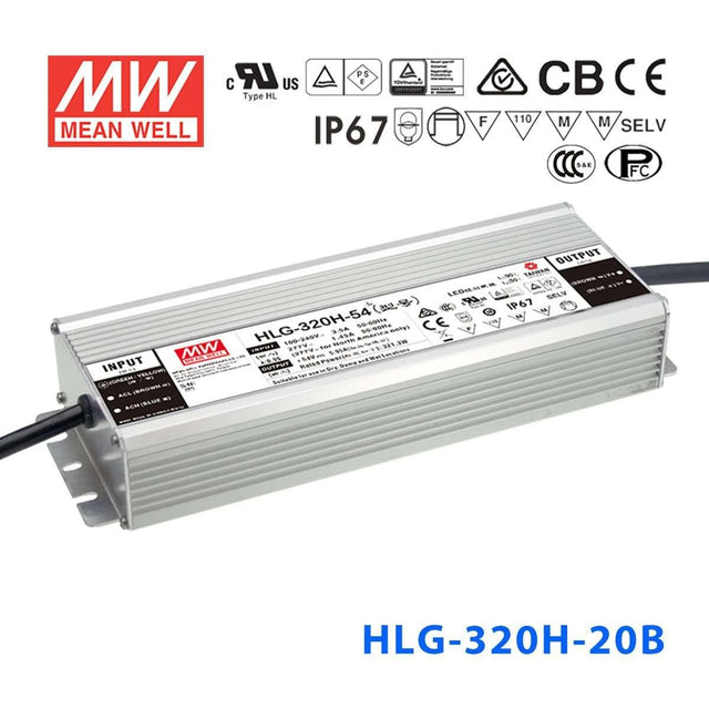 Mean Well HLG-320H-20B Power Supply 300W 20V- Dimmable