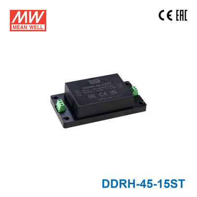 Mean Well DDRH-45-15ST Ultra Wide Input DC-DC Converter, 45W 15V, Screw Terminal Type 3A