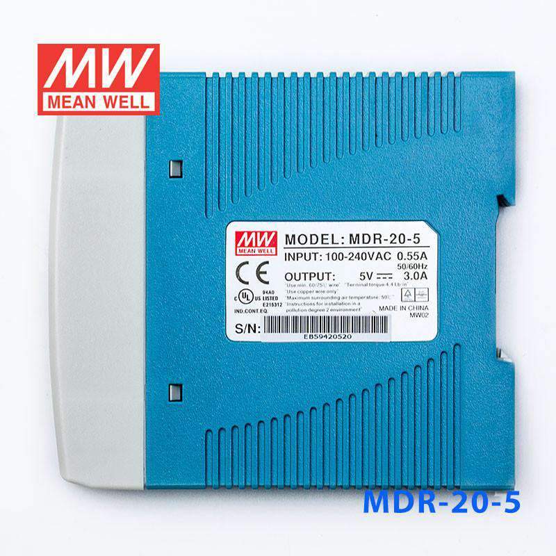 Mean Well MDR-20-5 Single Output Industrial Power Supply 20W 5V 3A - DIN Rail - PHOTO 1