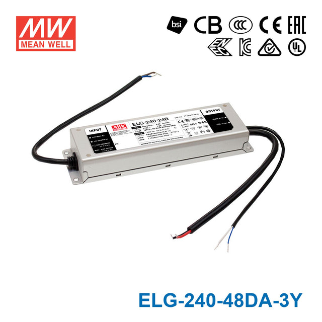 Mean Well ELG-240-48DA-3Y Power Supply 240W 48V - DALI 5A — 3-Wire Input (with Earth)