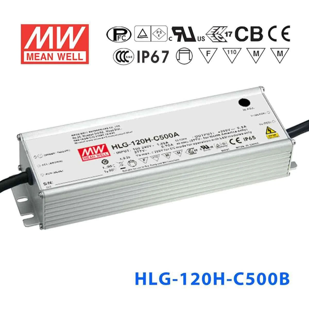 Mean Well HLG-120H-C500B Power Supply 150W 500mA - Dimmable