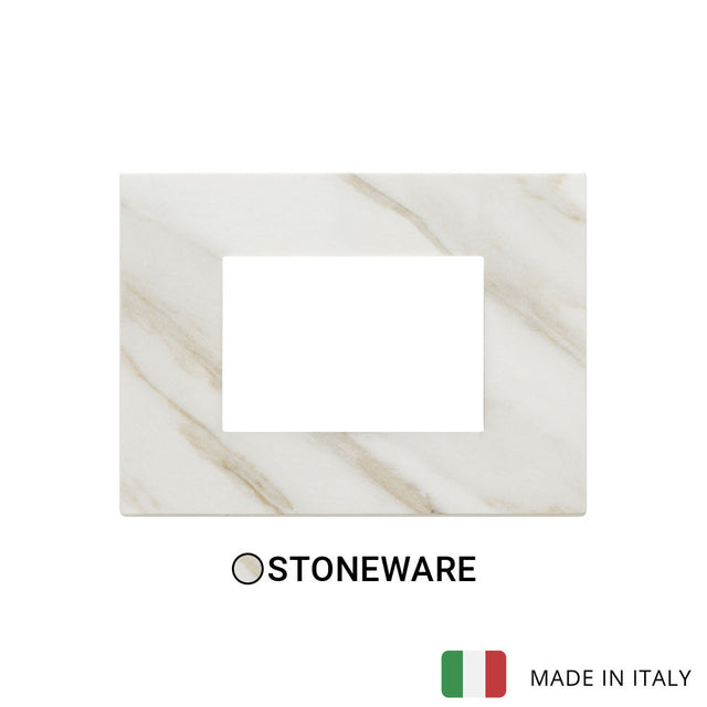 Vimar Eikon Plate 3M Marbl.Stoneware White Calacatta