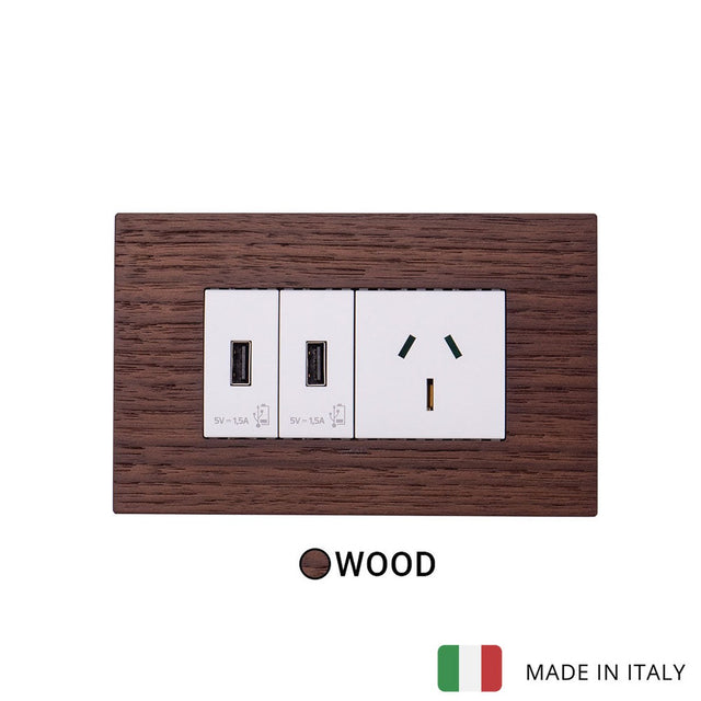 Vimar Eikon Wood 2 USB, 1 Socket - American Walnut - 15A