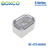 Boxco S-Series 65x95x55mm Plastic Enclosure, IP67, IK08, ABS, Transparent Cover, Screw Type
