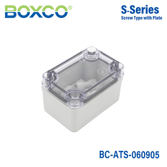 Boxco S-Series 65x95x55mm Plastic Enclosure, IP67, IK08, ABS, Transparent Cover, Screw Type