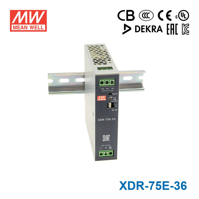 Mean Well XDR-75E-36 Economical Ultra Slim Din Rail Power Supply 75.6W 36V 2.1A