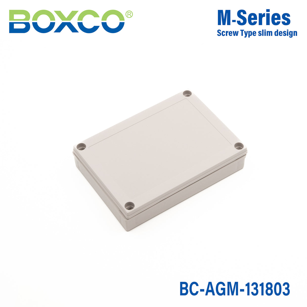 Boxco M-Series 130x180x35mm Plastic Enclosure, IP67, IK08, ABS, Grey Cover, Screw Type