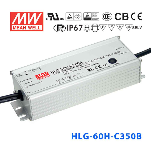 Mean Well HLG-60H-C350AB Power Supply 70W 350mA - Adjustable and Dimmable