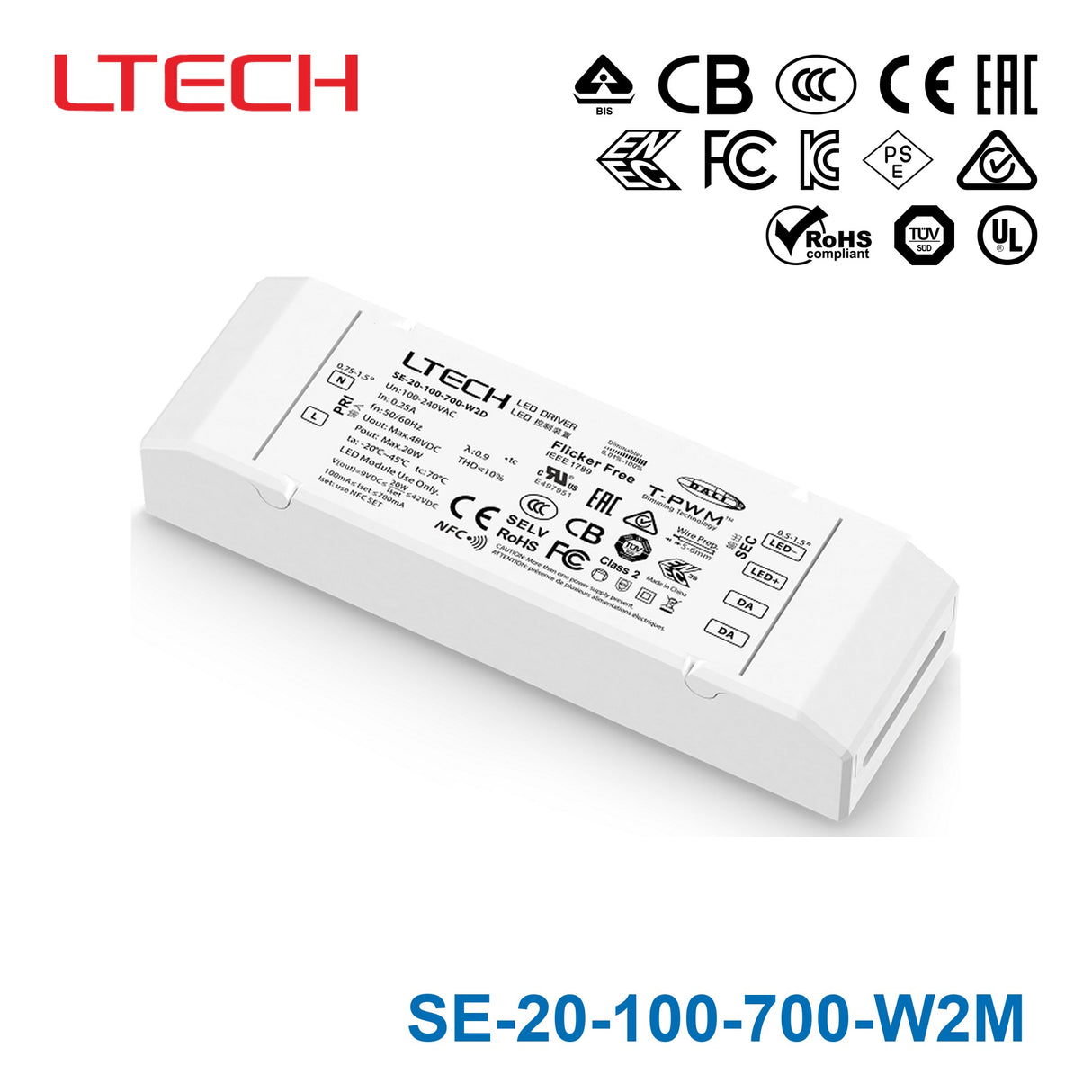 Ltech SE-20-100-700-W2M 20W 9-42VDC CC DMX512 LED Driver 0.1-0.7A