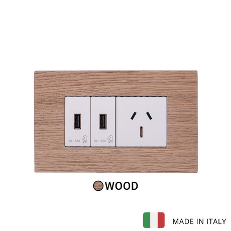 Vimar Eikon Wood 2 USB, 1 Socket - Oak - 15A