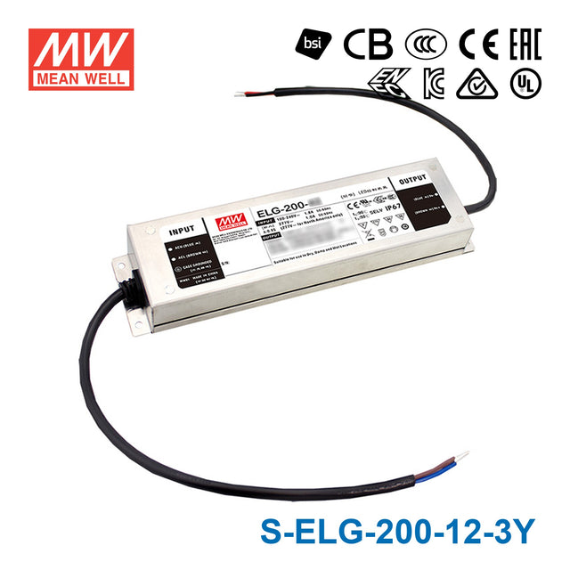 Mean Well S-ELG-200-12-3Y Power Supply 192W 12V 16A — 3-Wire Input (with Earth)