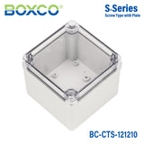 Boxco S-Series 125x125x100mm Plastic Enclosure, IP67, IK08, PC, Transparent Cover, Screw Type