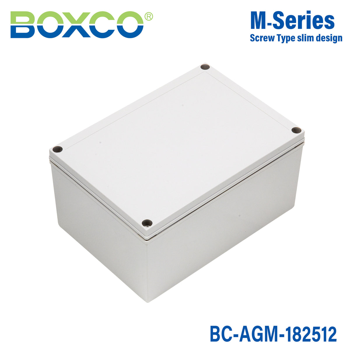 Boxco M-Series 180x255x125mm Plastic Enclosure, IP67, IK08, ABS, Grey Cover, Screw Type