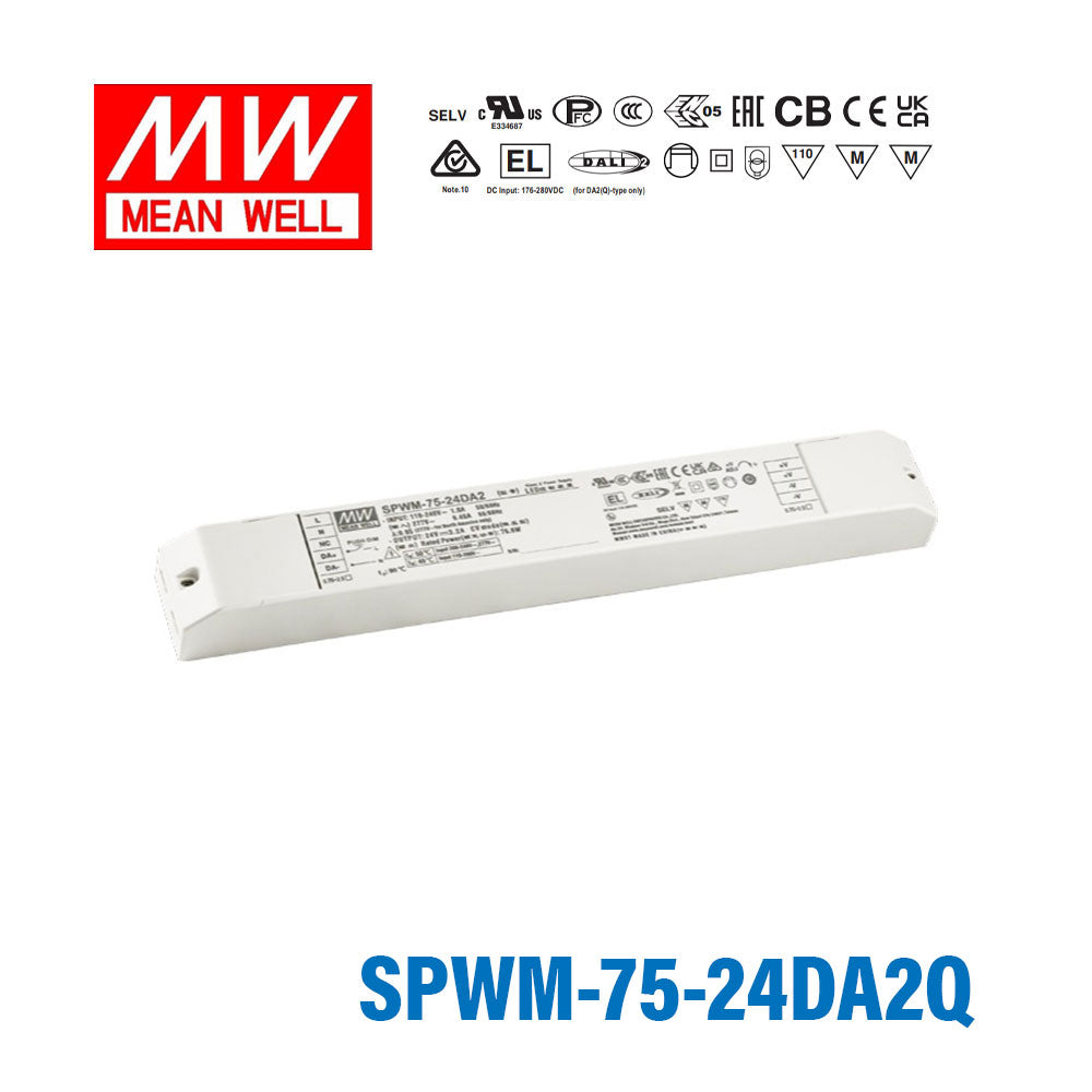 MEAN WELL SPWM-75-24DA2Q 76.8W 24V CV LED Driver 3.2A