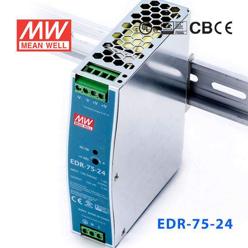 Mean Well EDR-75-24 Single Output Industrial Power Supply 75W 24V 3.2A - DIN Rail